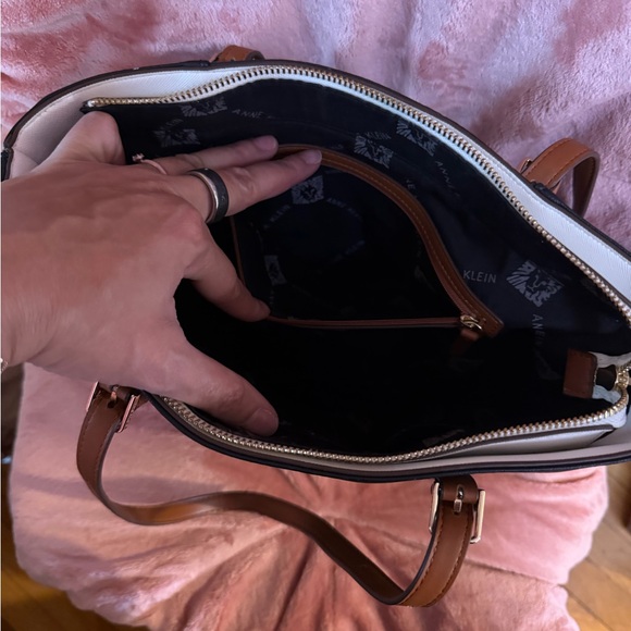 Anne Klein Black Tote with Tan Straps and Gold Logo - Picture 3 of 8